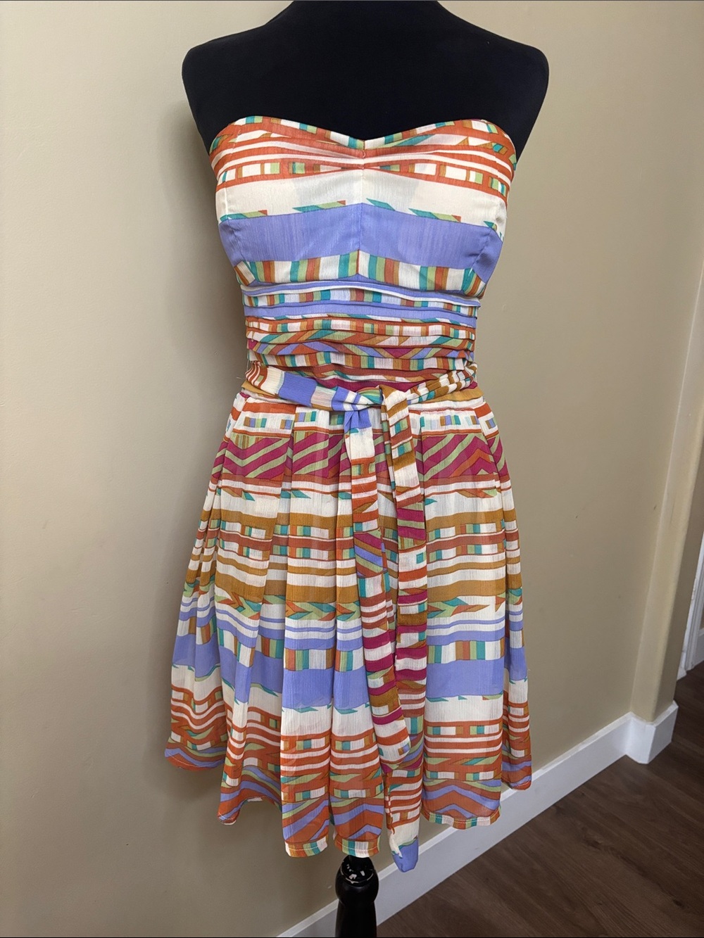 American Rag Cie Strapless Multicolor Geometric Fit-and-Flare mini Dress